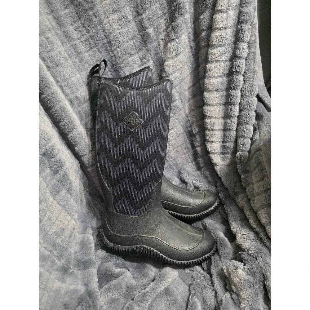Muck Boot Company Hale Womens Size 7 Black Chevron Waterproof Rain Boots Tall
